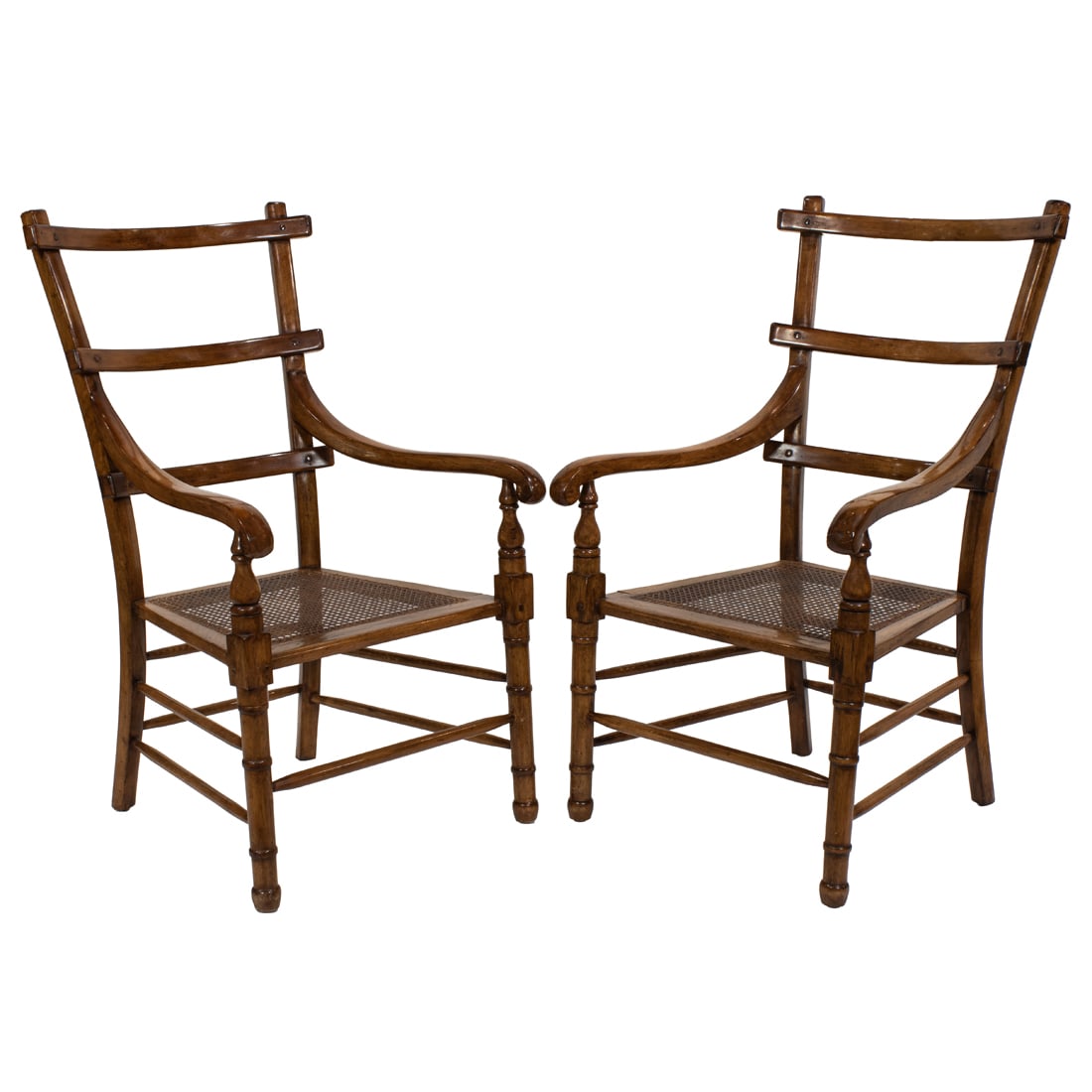 A pair of Provincial ladder back chairs with cane seat: A pair of Provincial ladder back chairs with cane seat, 41"h x 24"w x 20"d of seat