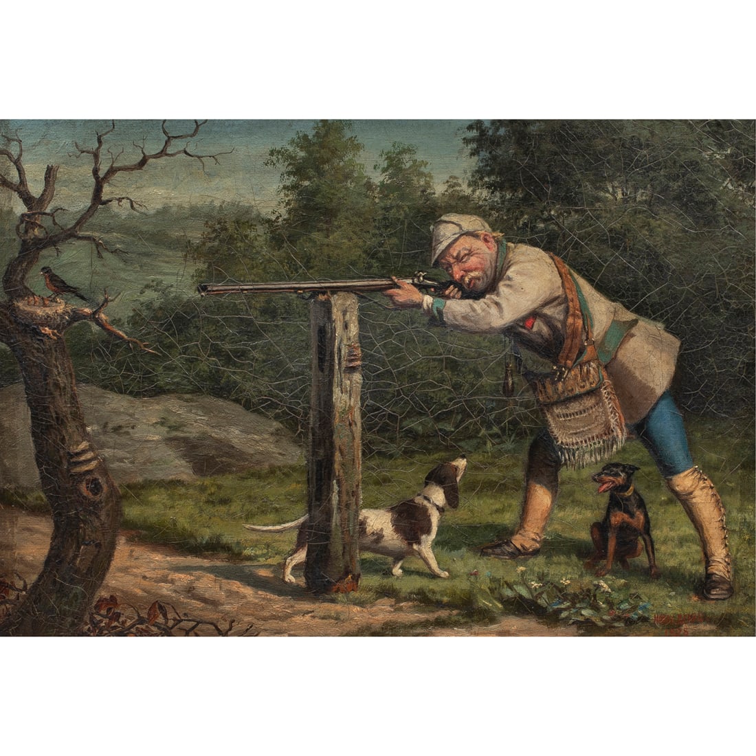 Painting, James Henry "Harry" Beard Jr.: James Henry "Harry" Beard Jr. (American, 1812-1893), "The Great Hunter," 1878, oil on canvas, signed and dated lower right, canvas: 9"h x 13"w, overall (with frame): 14.5"h x 18.5"w