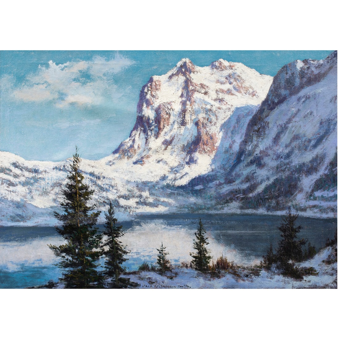 Painting, Jack Wilkinson Smith: Jack Wilkinson Smith (American, 1873-1949), "California Sierras," oil on canvas, signed lower center, canvas: 19.5"h x 27.5"w, overall (with frame): 23.75"h x 31.5"w