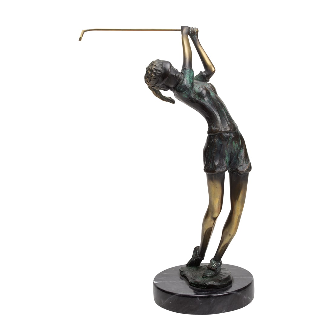 Sculpture, Tom Bennett: Tom Bennett (American, b. 1928), Golfer, bronze on stone base, inscribed at bottom, edition 23/500, overall (with base): 11"h x 4"w x 4"d