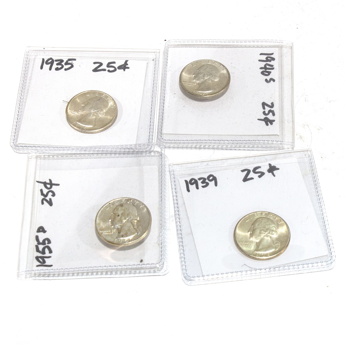 Four Washington Silver Quarters: 1935, 1939, 1940S, 1955D GEM Bu (1 of 1)