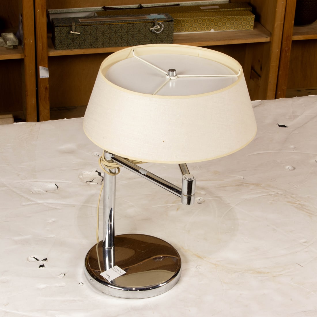 A Walter van Nessen chrome swing arm table lamp with linen shade (1 of 1)
