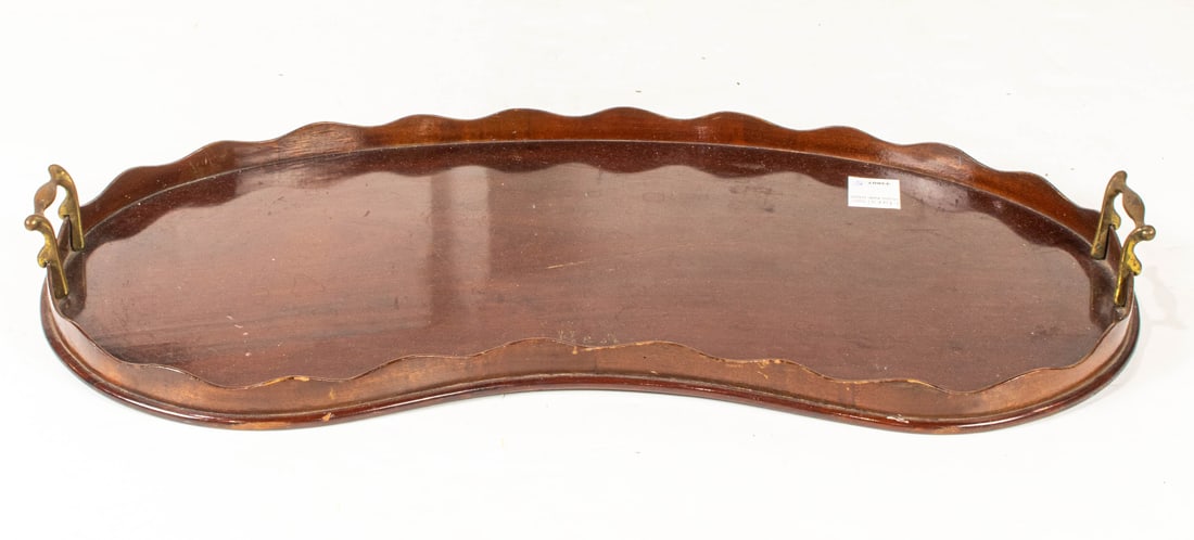 A Gerogian style mahogany kidney shape galleried tray with brass handles (1 of 1)