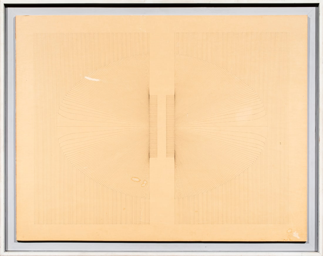 Work on paper, Brian Fisher: Brian Fisher (American, 20th century), "Two Halves," 1964, ink on paper, signed, titled, and dated verso, overall (with frame): 29"h x 23"w