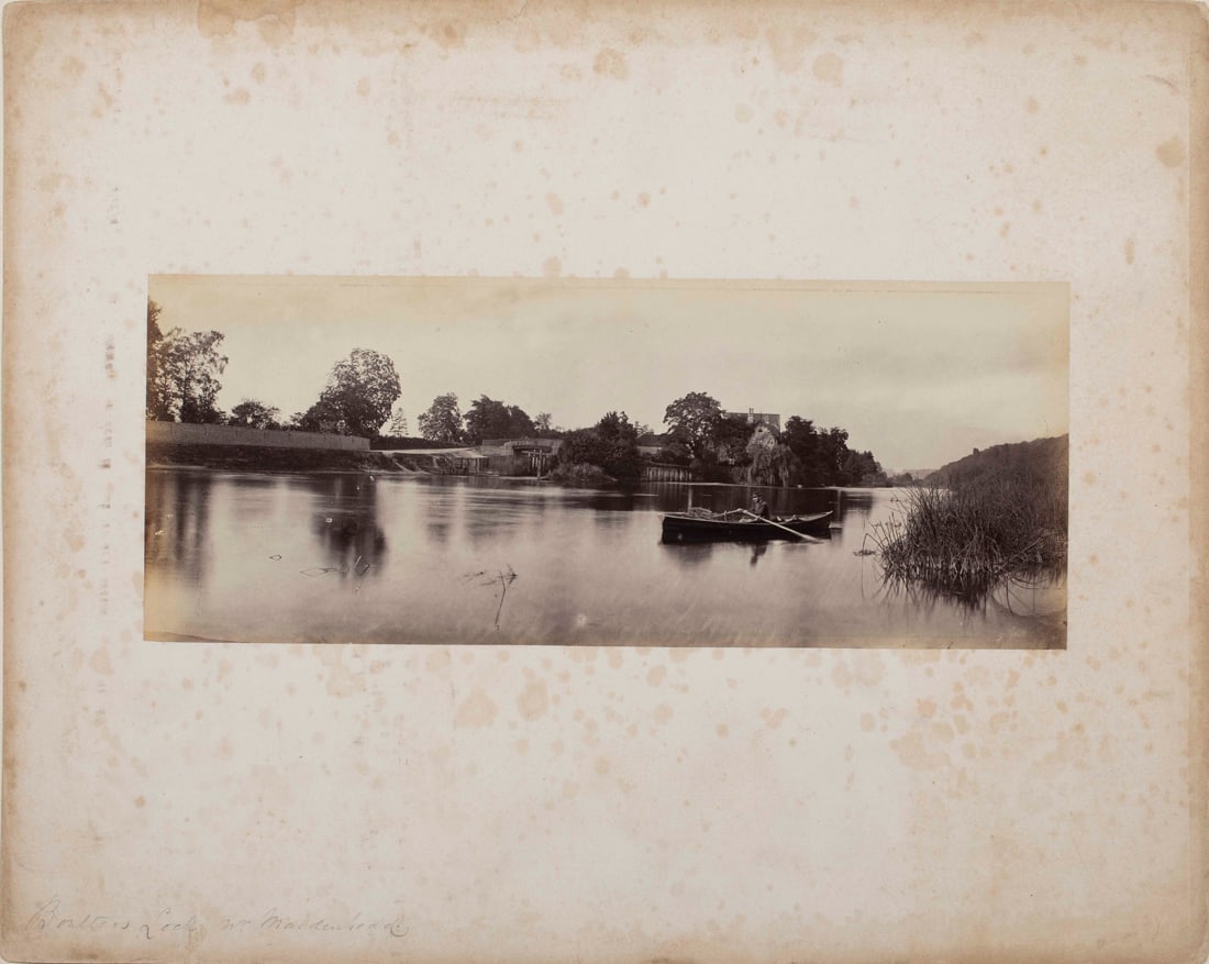 Photograph, Victor Prout: Victor Prout (British, 1835-1877), "Bouter?s Lock Near Maidenhead," From the series: "The Thames from London to Oxford, 1860," circa 1875, vintage albumen print from collodion negative, title lower le