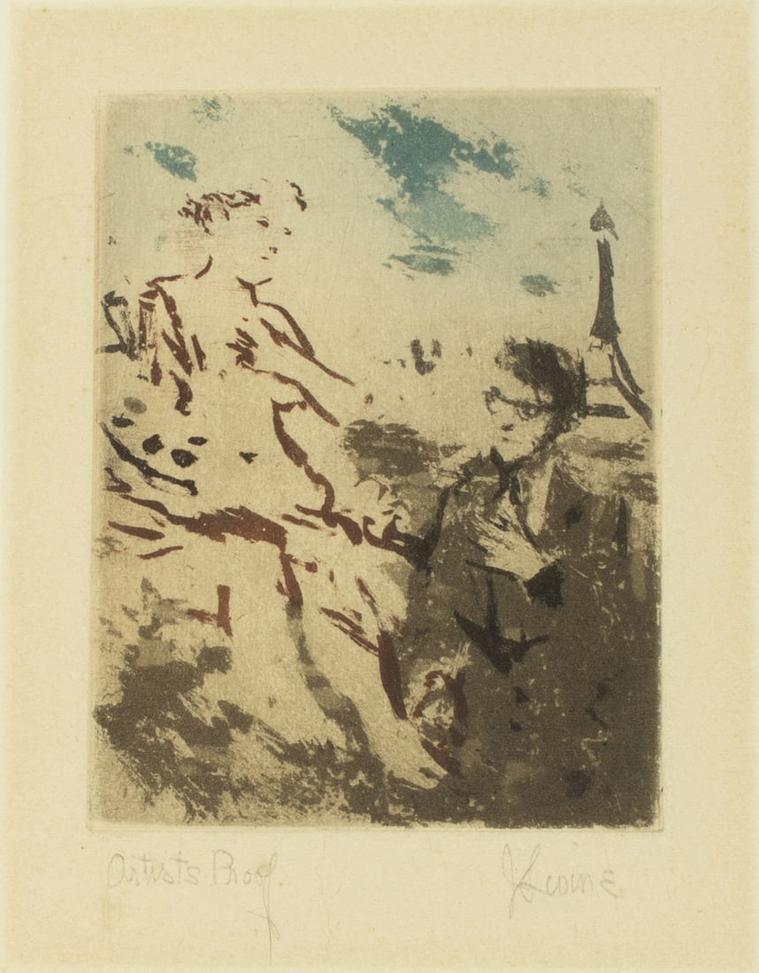 Print, Jack Levine: Jack Levine (American, 1915-2010), Untitled, etching with color, pencil signed lower right, edition AP, overall (with mat): 14"h x 11"w