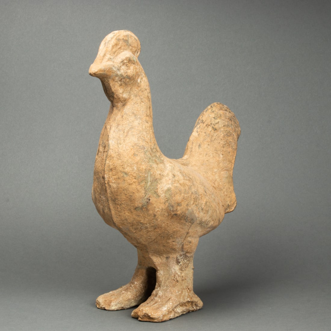 Chinese Han pottery rooster: Chinese Han pottery rooster. 11" high.