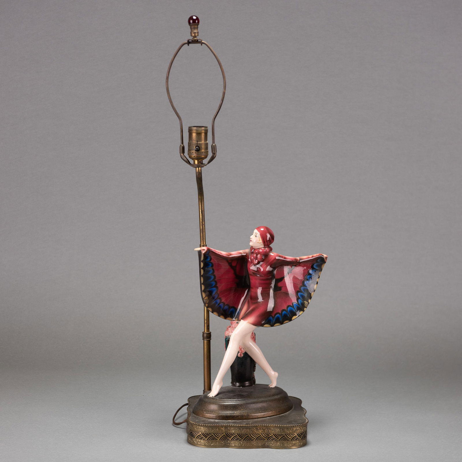 Goldscheider Polychrome Earthenware 'Butterfly Girl' Lamp, 19th/20th Century (1 of 4)