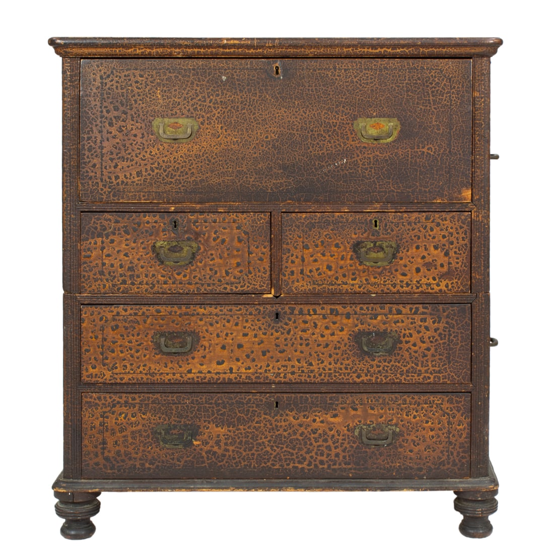 A Victorian seaman's two case camphor campaign chest, the top drawer with a pull out desk, over two (1 of 4)