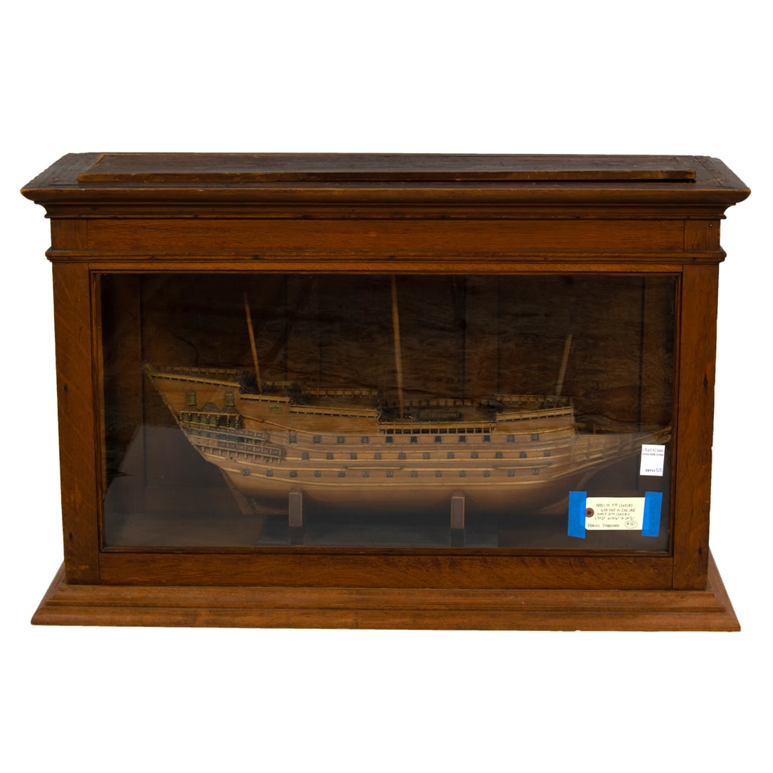 A Scratch built model of a seventeenth century galleon/war ship, mounted in oak glazed case (1 of 4)