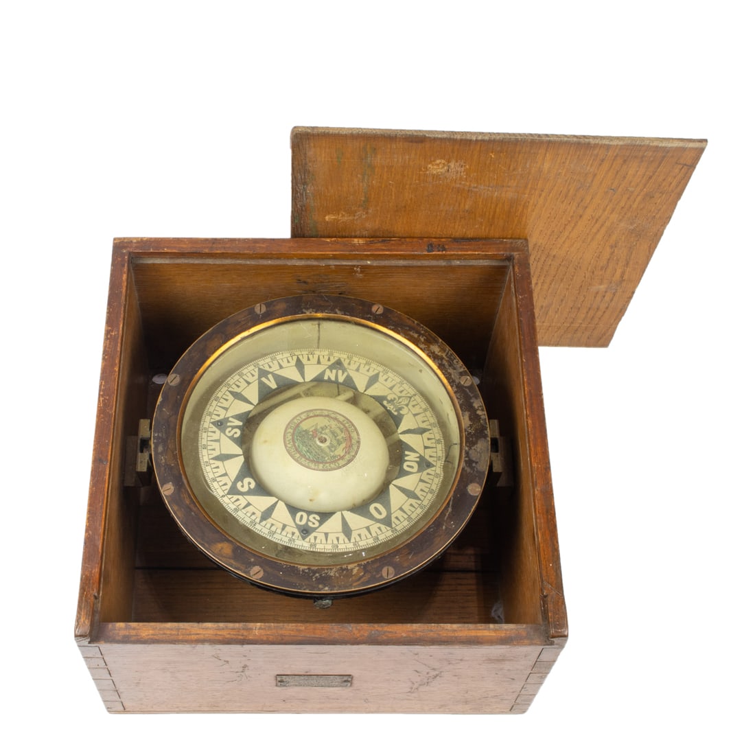 A Danish gimballed ship's compass in oak case (1 of 2)