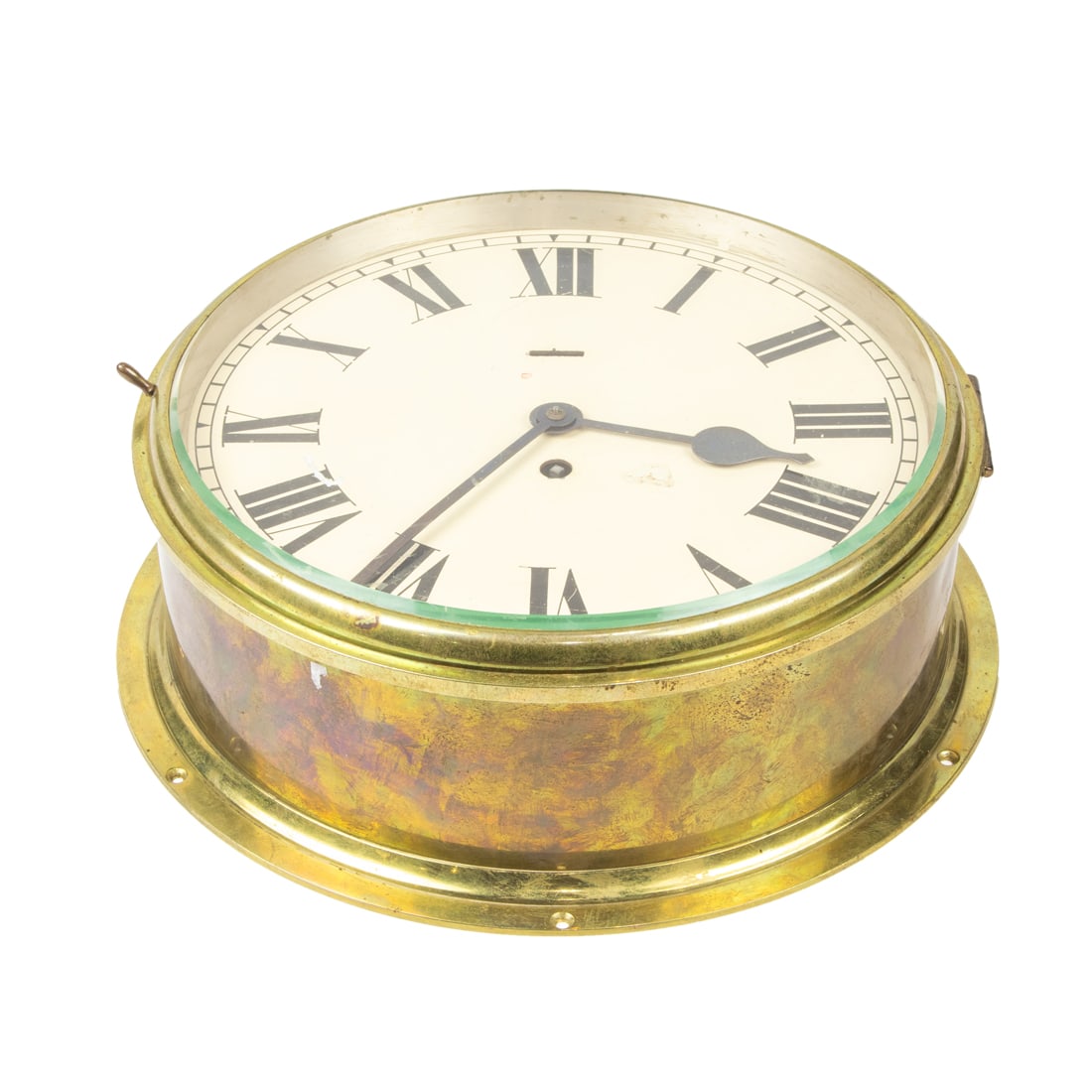 An English Smith Astral ships clock, with Roman numeral dial in brass case, 13"dia overall: An English Smith Astral ships clock, with Roman numeral dial in brass case, 13"dia overall. Provenance: Ken Brown, Frank's Fisherman, San Francisco.