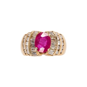 A ruby, diamond and 14k gold ring