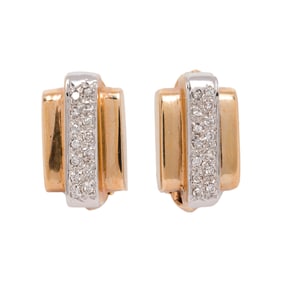 A pair of diamond and 14k bi-color gold earrings