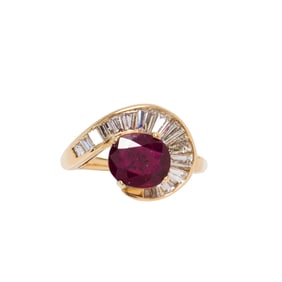 A ruby, diamond and 18k gold ring