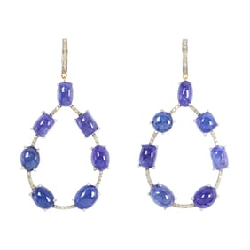 A pair of tanzanite, diamond, silver and 14k gold earrings