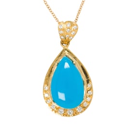 A turquoise, diamond and 18k gold pendant necklace