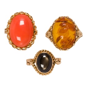 A group of gemstone and 14k gold rings