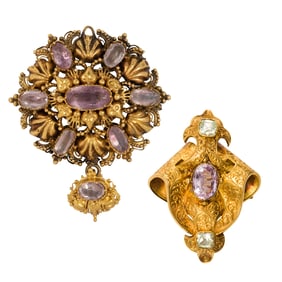 Two antique gem-set and 14k gold jewelry