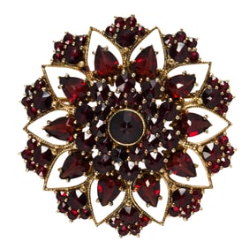 A Bohemian garnet and 14k gold brooch