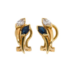 A pair diamond, sapphire and 14k gold ear clips