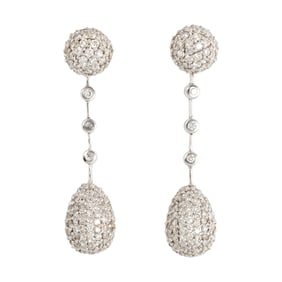 A pair of diamond and 18k white gold pendant earrings