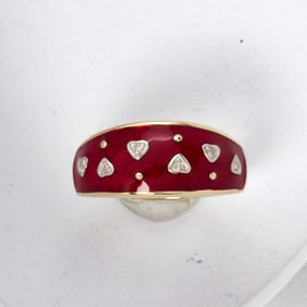 A diamond, enamel and 14k gold ring