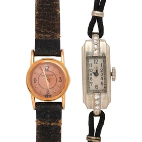 Two Jaeger LeCoultre and Wittnauer 14k gold ladies watches