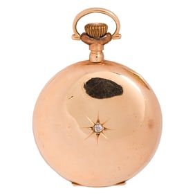 A Waltham, 14k hunting cased pocket watch with 10k gold long chain