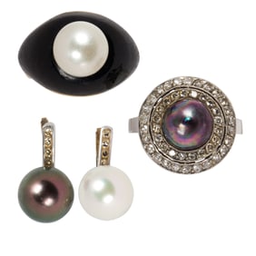 A group of cultured pearl jewelry