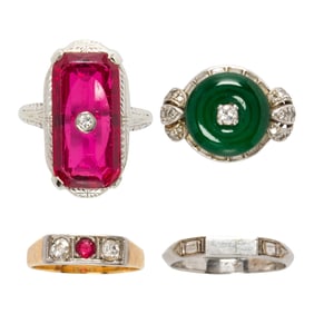 A group of diamond, gemstone and gold rings