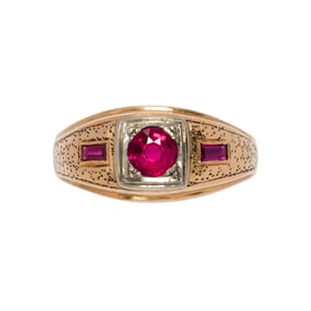 A synthetic ruby and 14k gold gent's ring