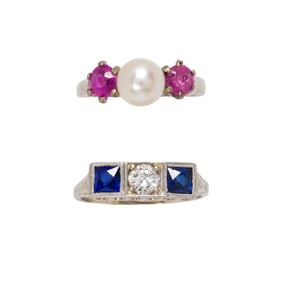 Two gemstone and white gold rings