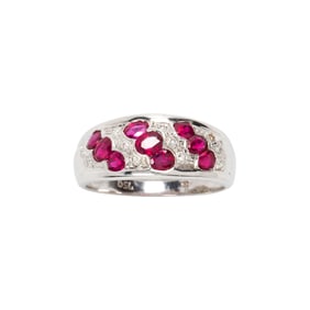 A ruby, diamond and 18k white gold ring