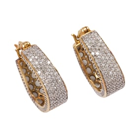 A pair of diamond and 10k gold earrings