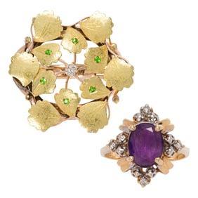 Two gemstone and 14k gold rings