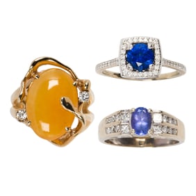 A group of gemstone and gold rings