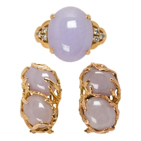 A lavender jade, diamond and gold suite