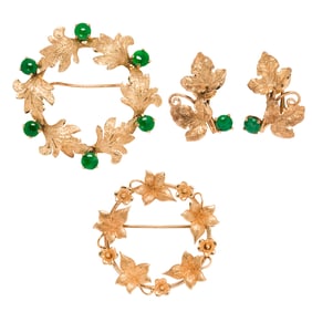 A group of jade and 14k gold jewelry