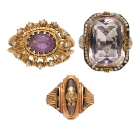 A group of gemstone and gold rings