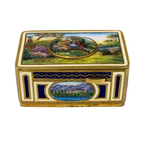 A Continental Rococo style enamel and gilt singing bird automaton music box