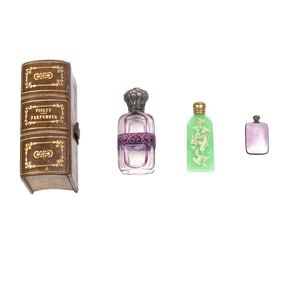 A group of five vintage and antique perfume flasks or bottles