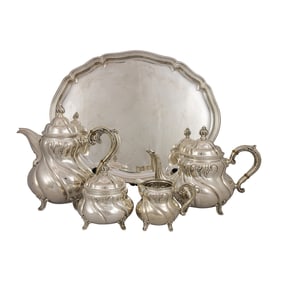 A German 835 silver hot beverage service with solid silver tray