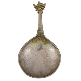 An early Turkish Ottoman Empire silver gilt apostle spoon cast with a crown finial,