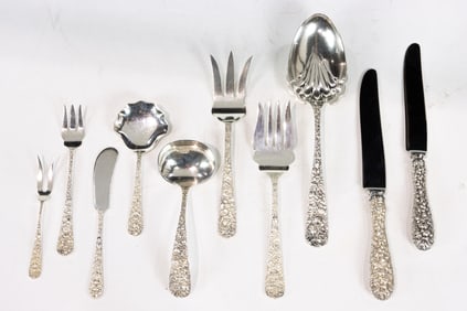 A Stieff and Company Rose repousse sterling flatware service