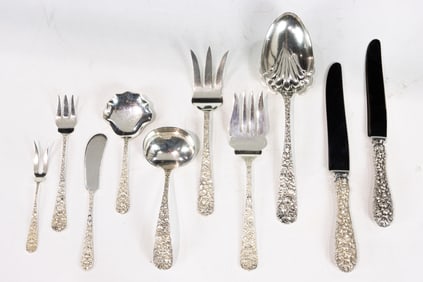 A Stieff and Company Rose repousse sterling flatware service