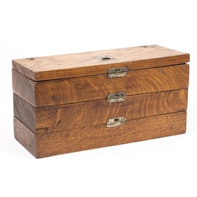 An English EPNS oak mounted biscuit box; a serving bowl and a smoker?s box