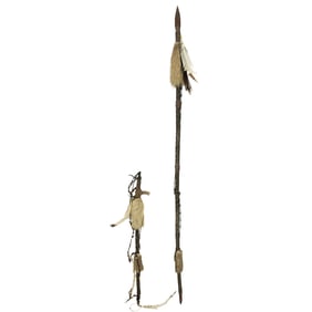 Two Native American items including a pipe and a spear 68.5"l