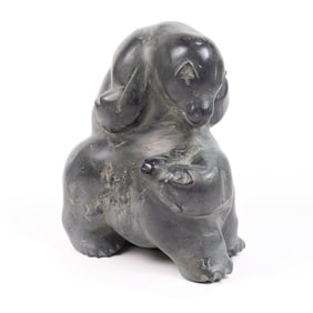 A larged Inuit soapstone group of two wrestling bears, Barnabas Alkan Arnsungaq, Baker Lake North