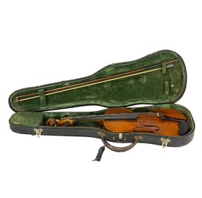 A labeled Victor Carroll Squier, Battle Creek, Michigan 1896 #406 violin, tiger maple body, 23"l,